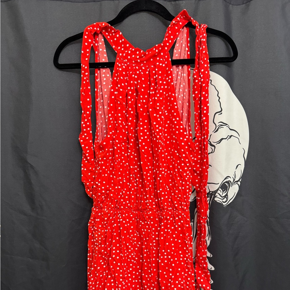 Red Polka Dot Sleeveless Midi Dress